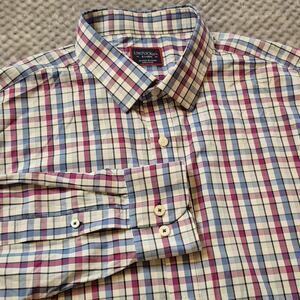 UNTUCKit Performance Button Up Shirt Men XL Pin Oak Plaid Reg Fit Stretch Wickin